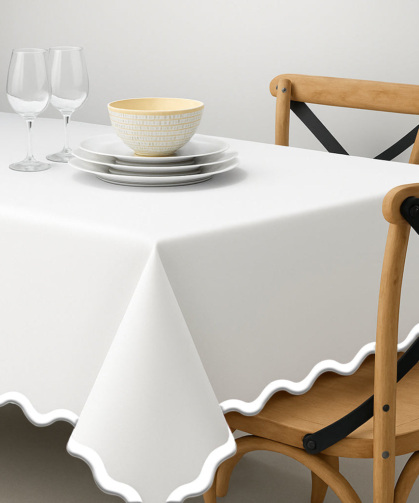Applique Scalloped Embroidery Cotton Table Cloth
