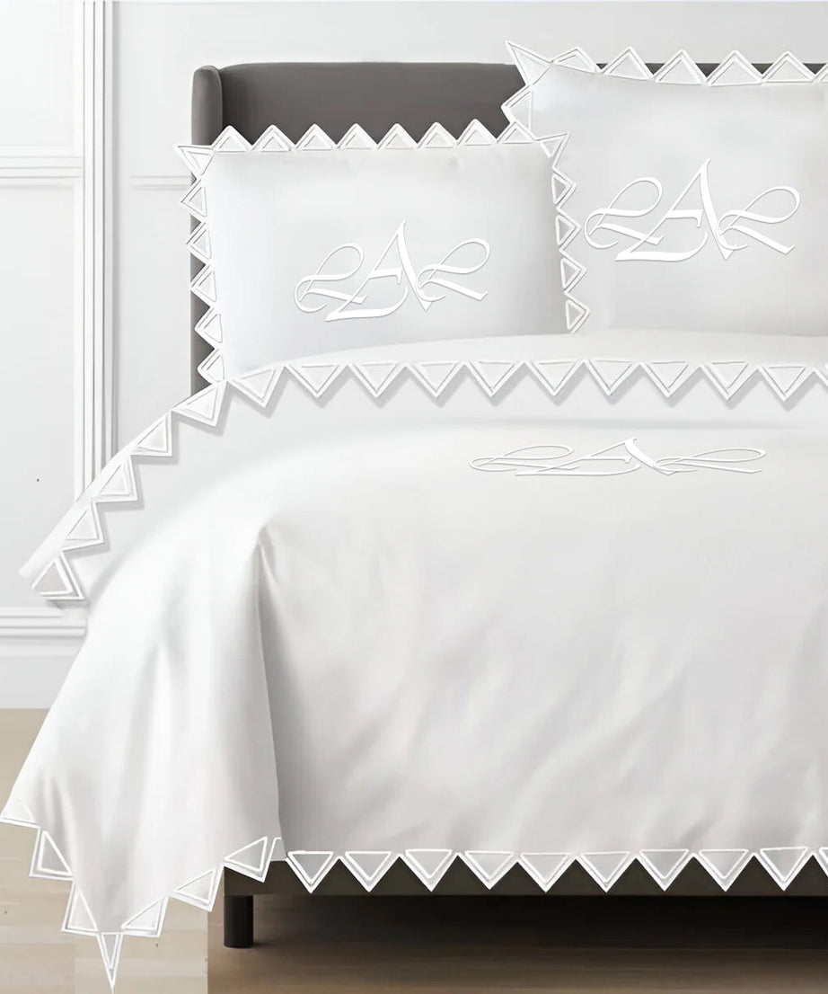 Monogram Ashley 400TC Cotton Traingle Embroidery Sateen Solid Duvet Cover Set
