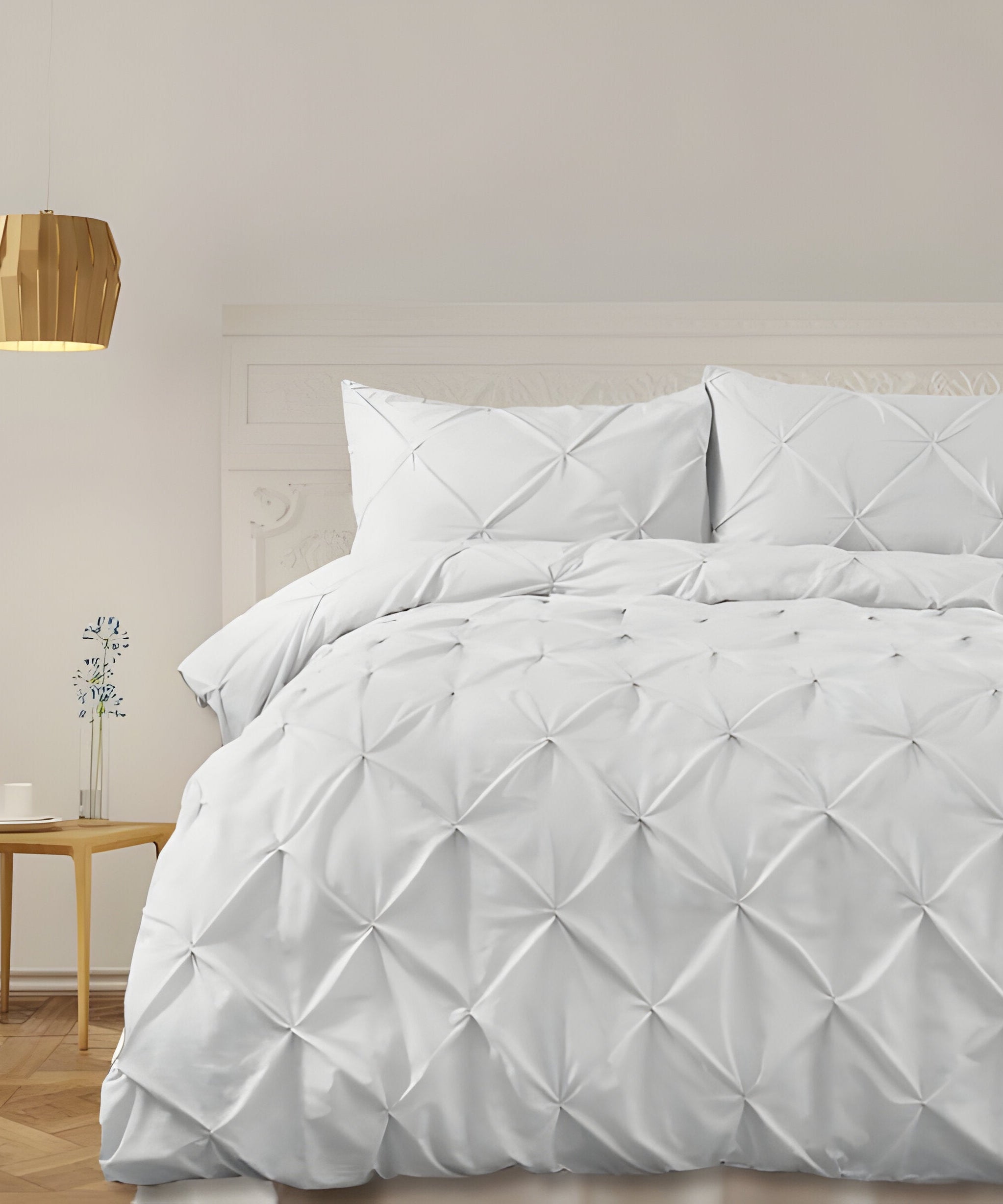 400TC Cotton Pintuck Sateen Solid Duvet Cover Set