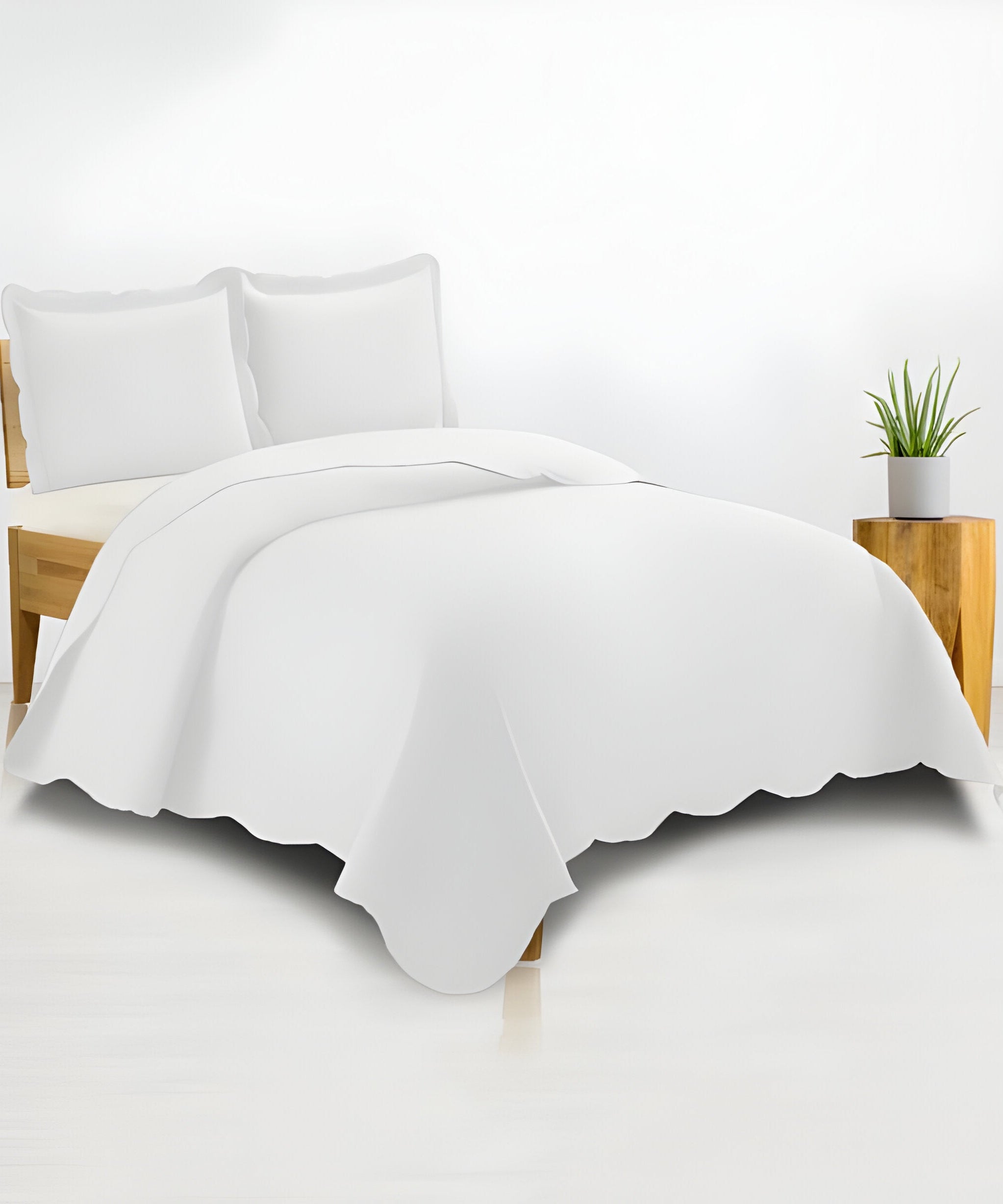 400TC Cotton Sateen Solid Scalloped Duvet Cover Set