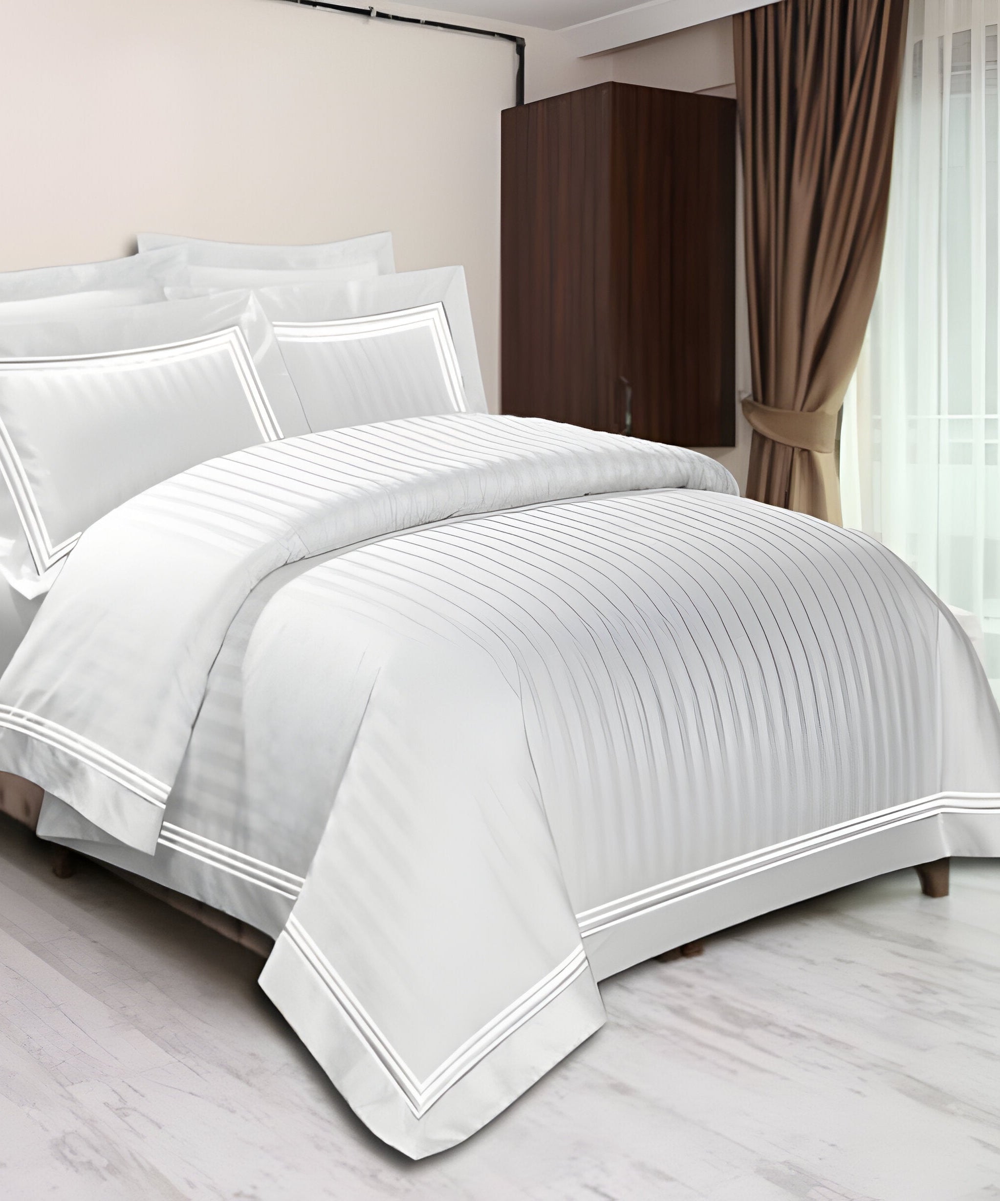 400TC Cotton Sateen Triple Edge Embroidery Stripe Duvet Cover Set