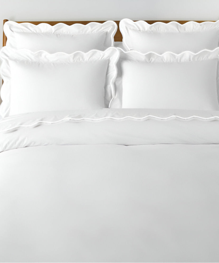 400TC Cotton Scallop Embroidery Sateen Solid Duvet Cover Set