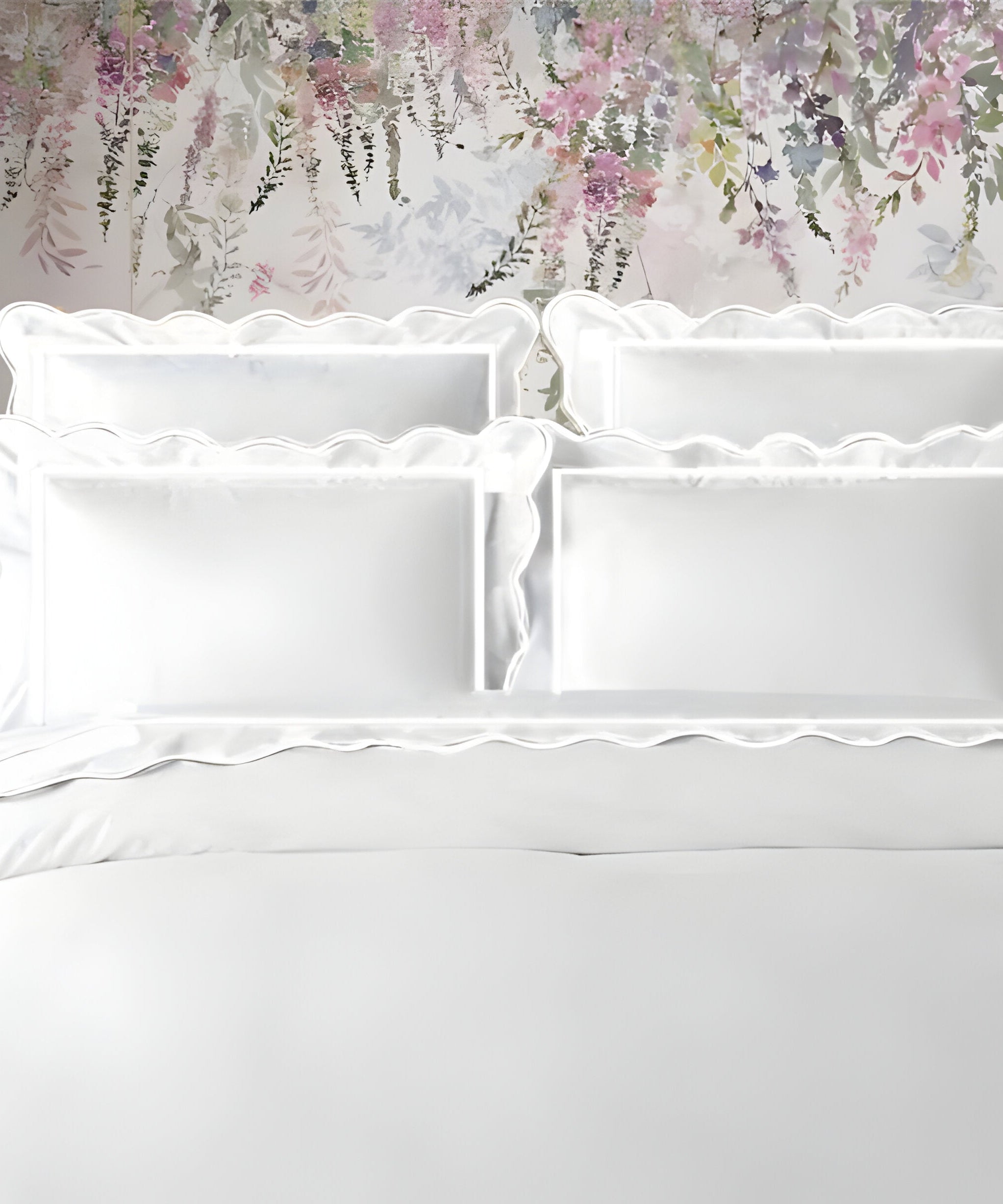 400TC Cotton Scallop Embroidery & Border Sateen Solid Duvet Cover Set