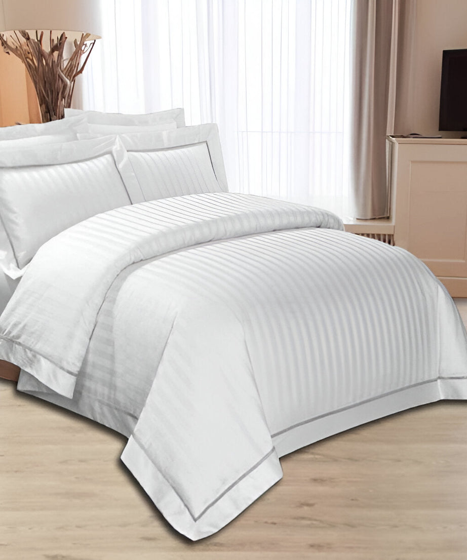 400TC Cotton Single Edge Embroidery Sateen Stripe Duvet Cover Set