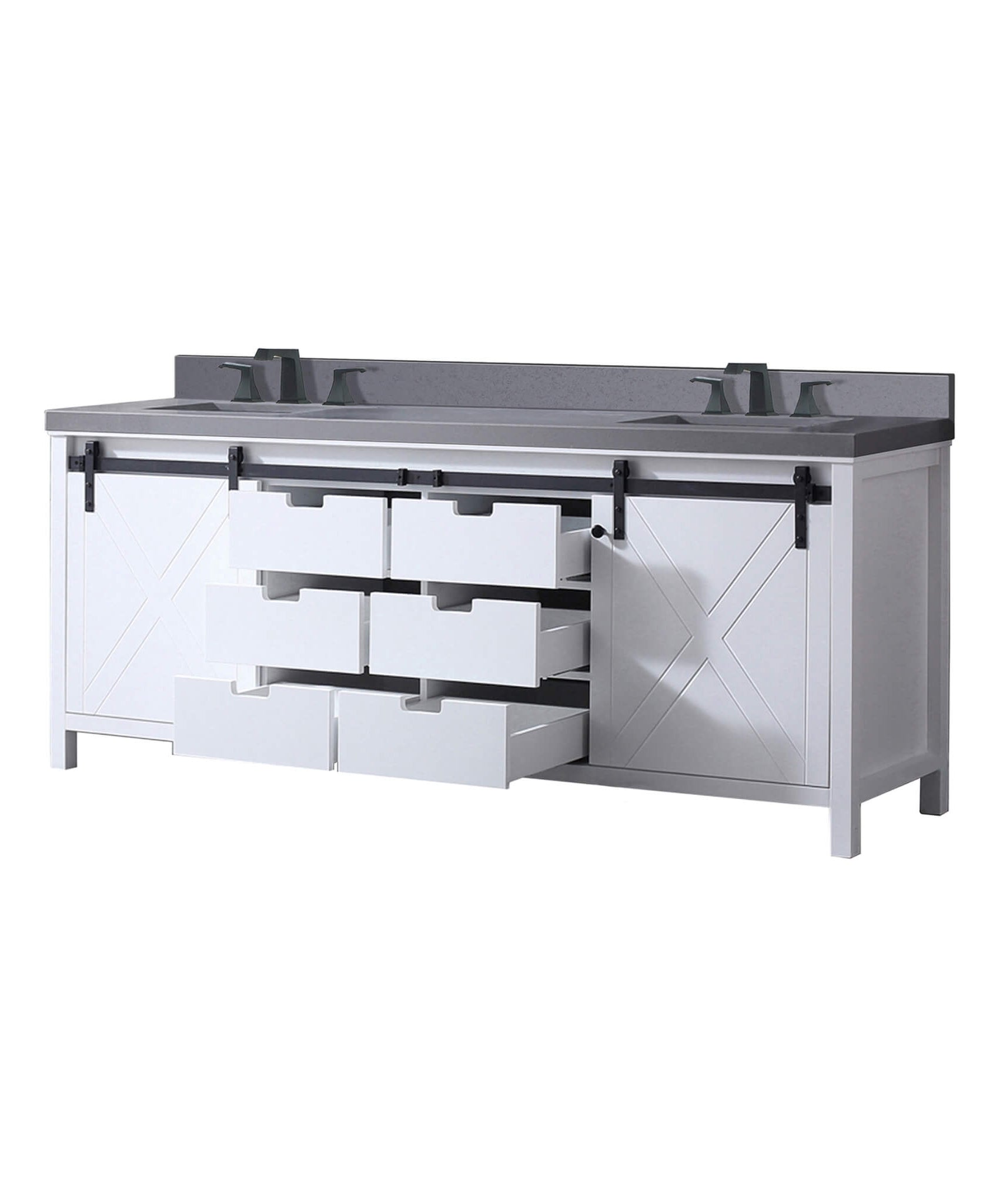 Nuvia White Bathroom Vanity With Gray Quartz Top And Faucet Set (SAK40685)