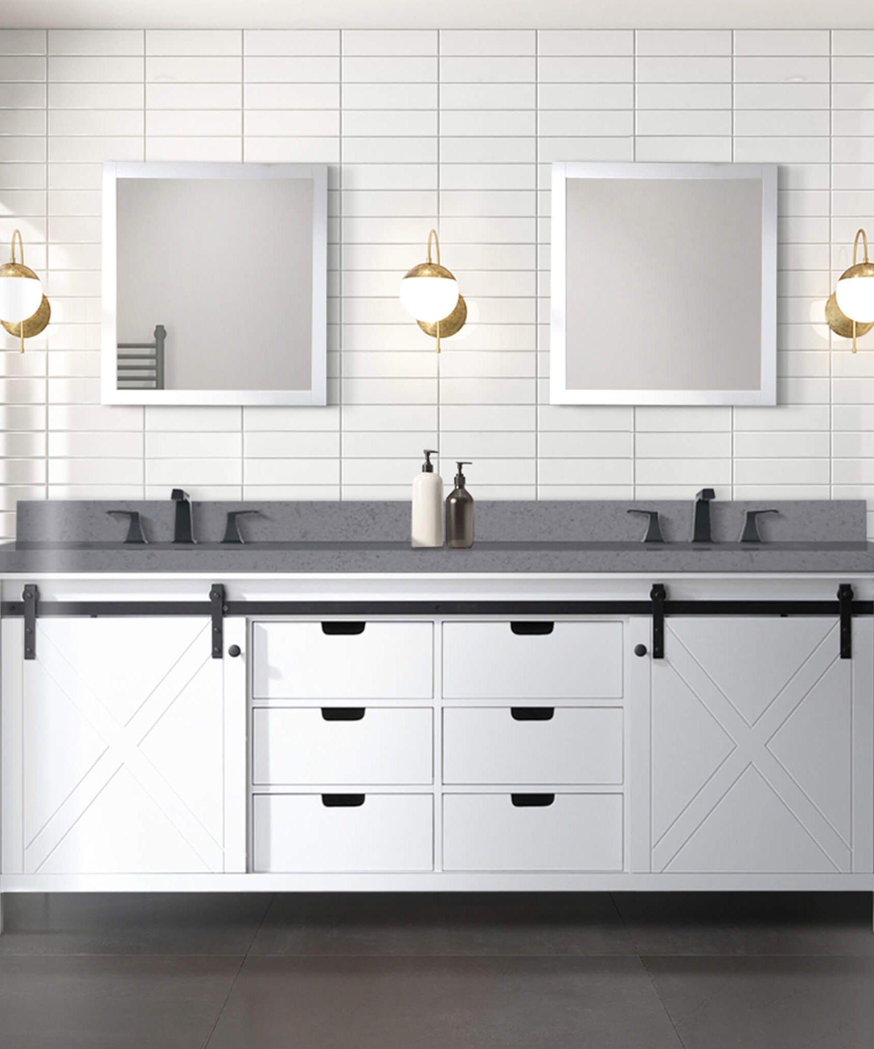 Nuvia White Bathroom Vanity With Gray Quartz Top And Faucet Set (SAK40685)