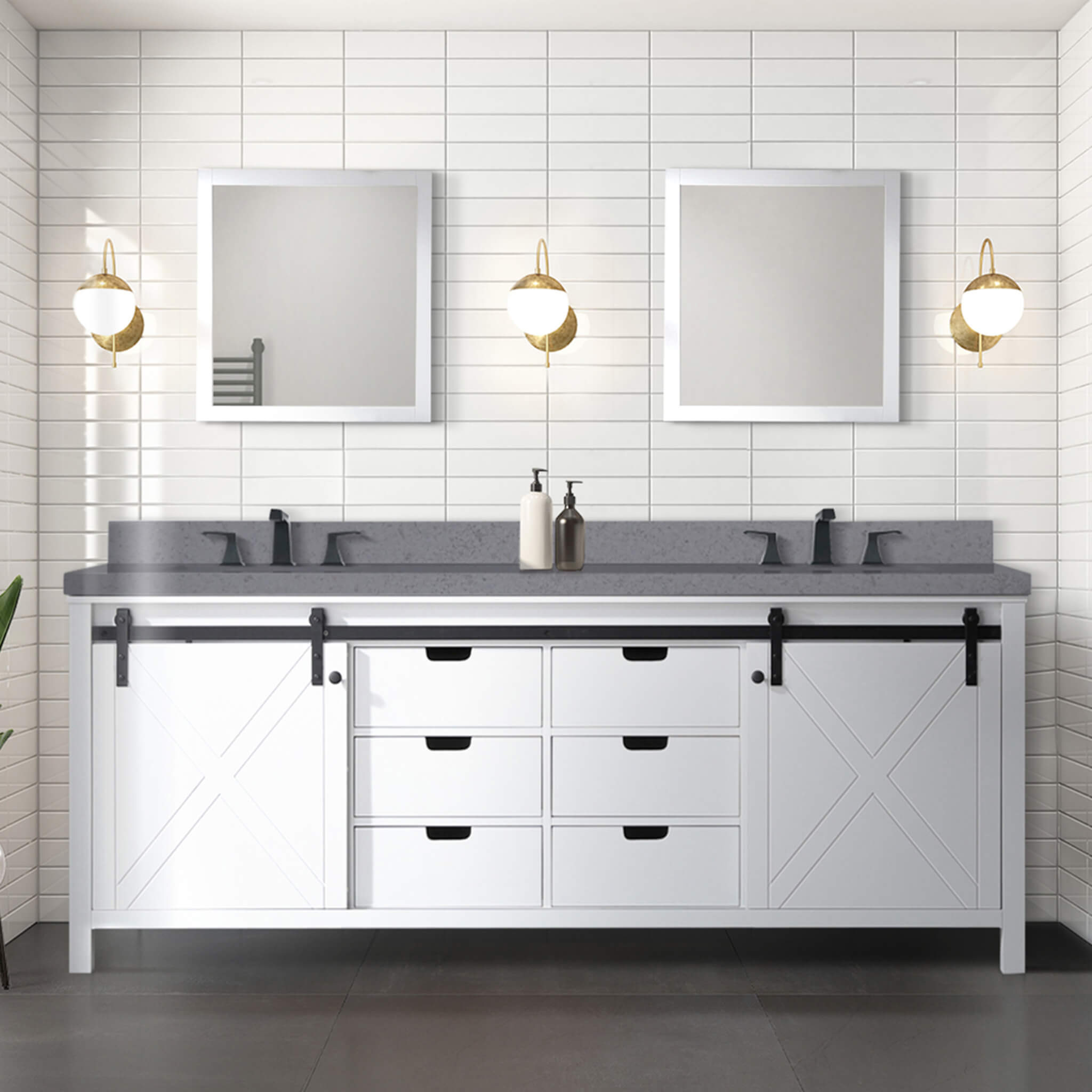 Nuvia White Bathroom Vanity With Gray Quartz Top And Faucet Set (SAK40685)