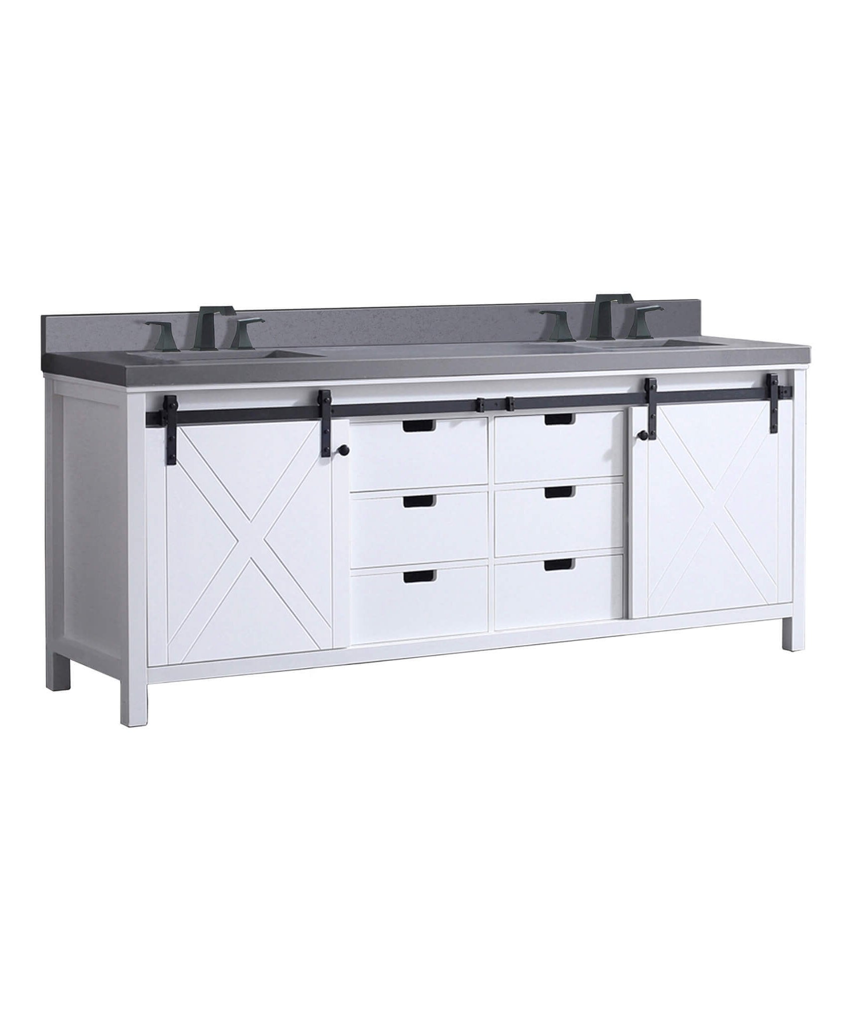 Nuvia White Bathroom Vanity With Gray Quartz Top And Faucet Set (SAK40685)