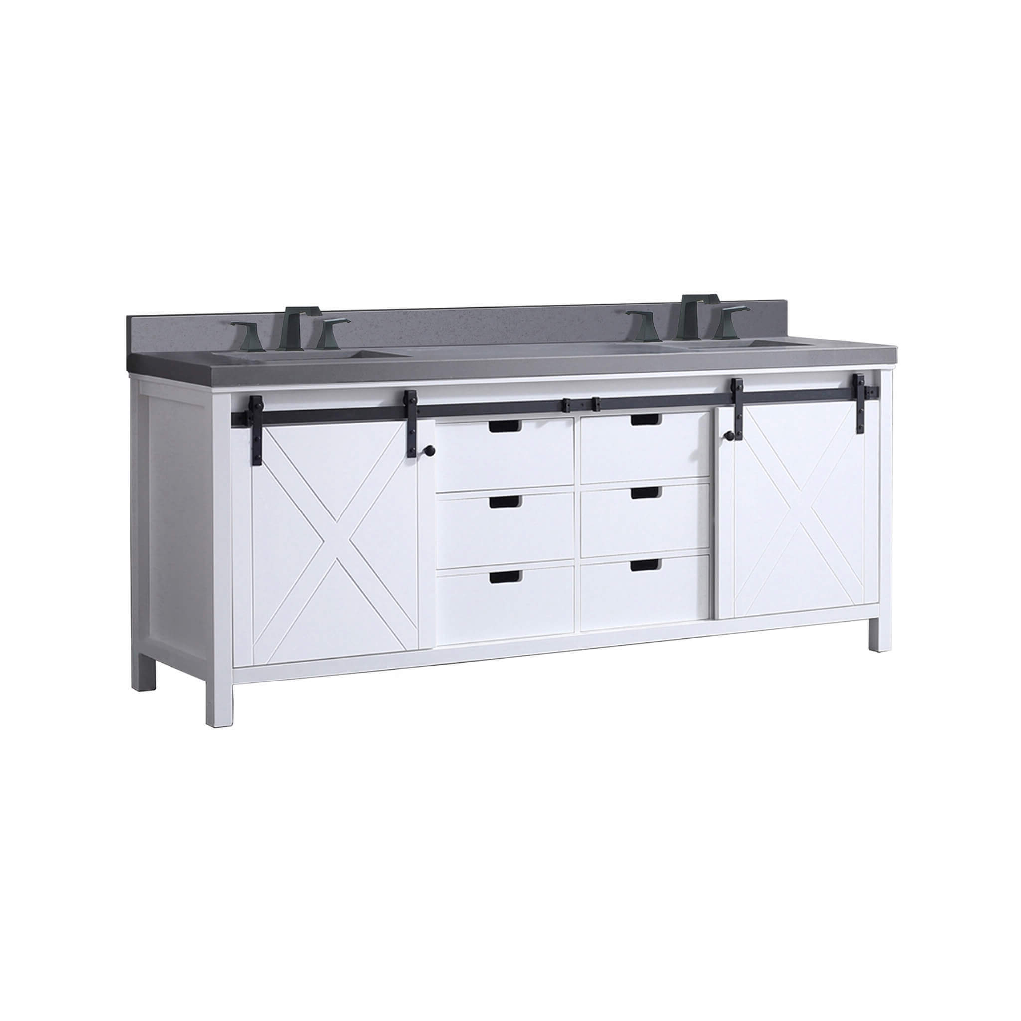 Nuvia White Bathroom Vanity With Gray Quartz Top And Faucet Set (SAK40685)