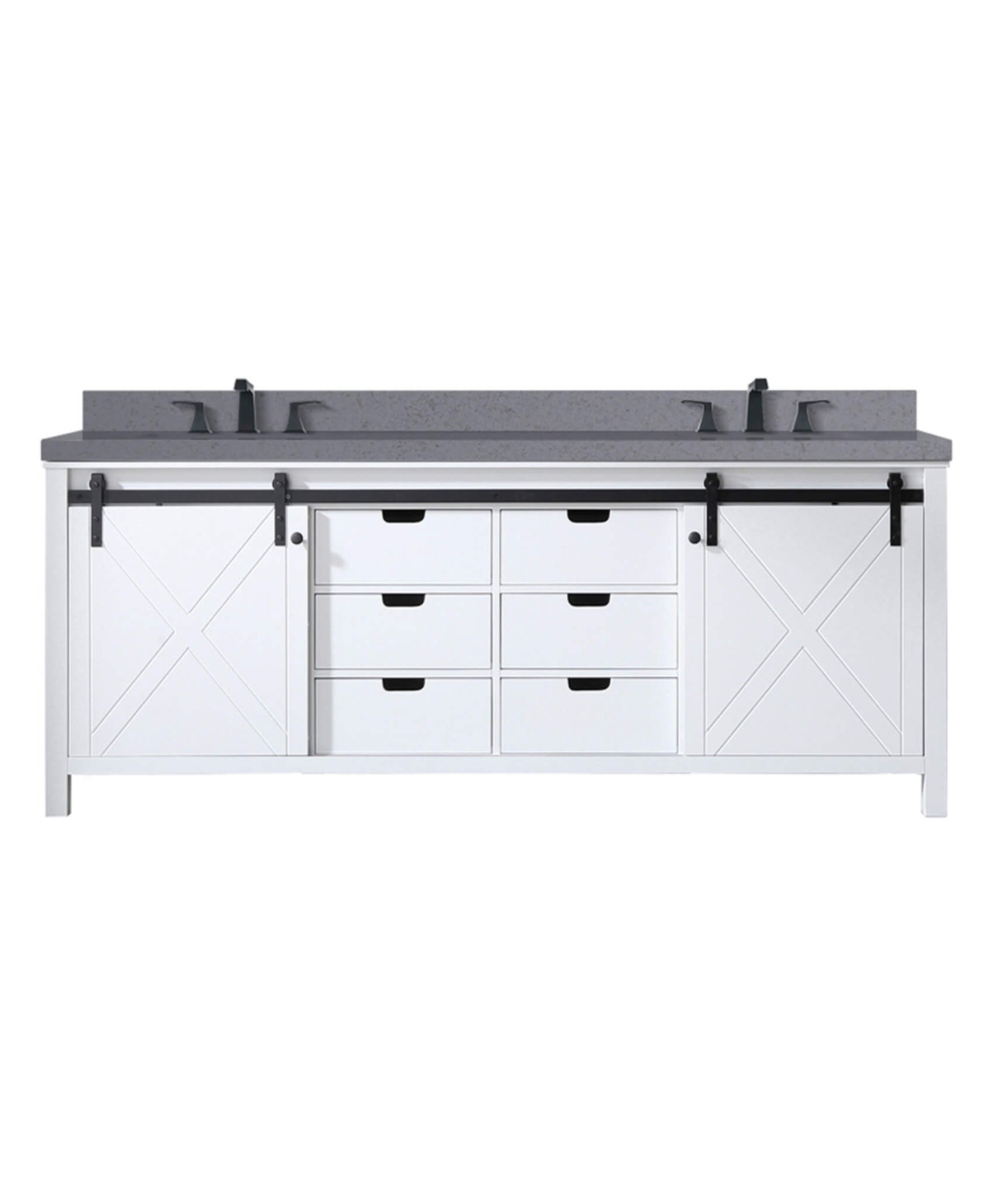 Nuvia White Bathroom Vanity With Gray Quartz Top And Faucet Set (SAK40685)