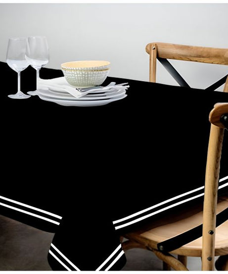 Double Embroidery Border Sateen Cotton Solid Table Cloth - Black
