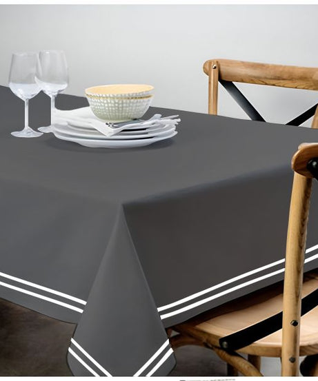 Double Embroidery Border Sateen Cotton Solid Table Cloth - Dark Grey
