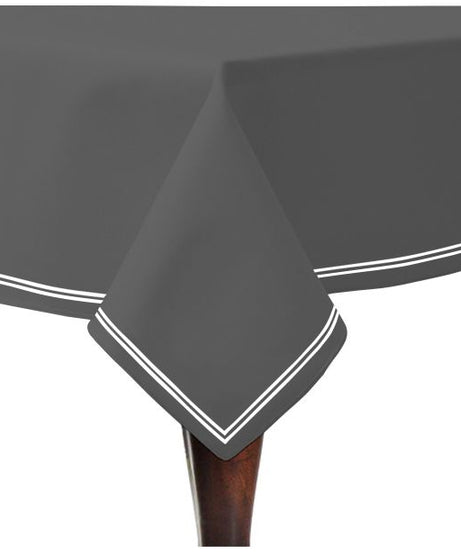 Double Embroidery Border Sateen Cotton Solid Table Cloth - Dark Grey