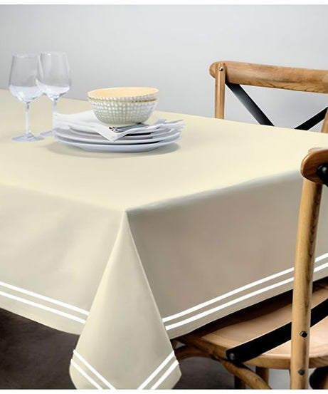 Double Embroidery Border Sateen Cotton Solid Table Cloth - Ivory