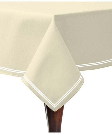 Double Embroidery Border Sateen Cotton Solid Table Cloth - Ivory