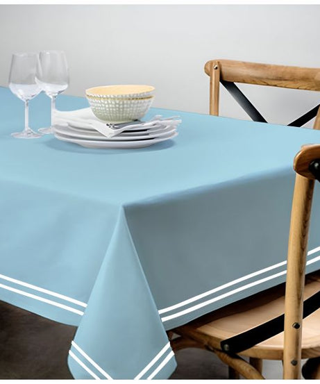 Double Embroidery Border Sateen Cotton Solid Table Cloth - Light Blue