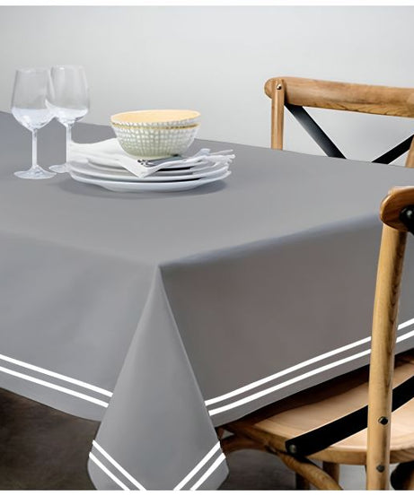 Double Embroidery Border Sateen Cotton Solid Table Cloth - Light Grey