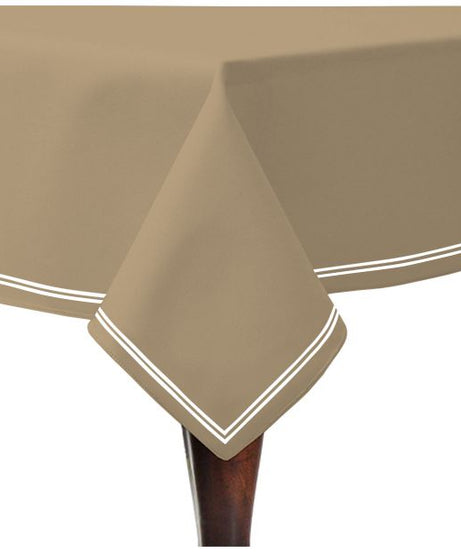 Double Embroidery Border Sateen Cotton Solid Table Cloth - Taupe