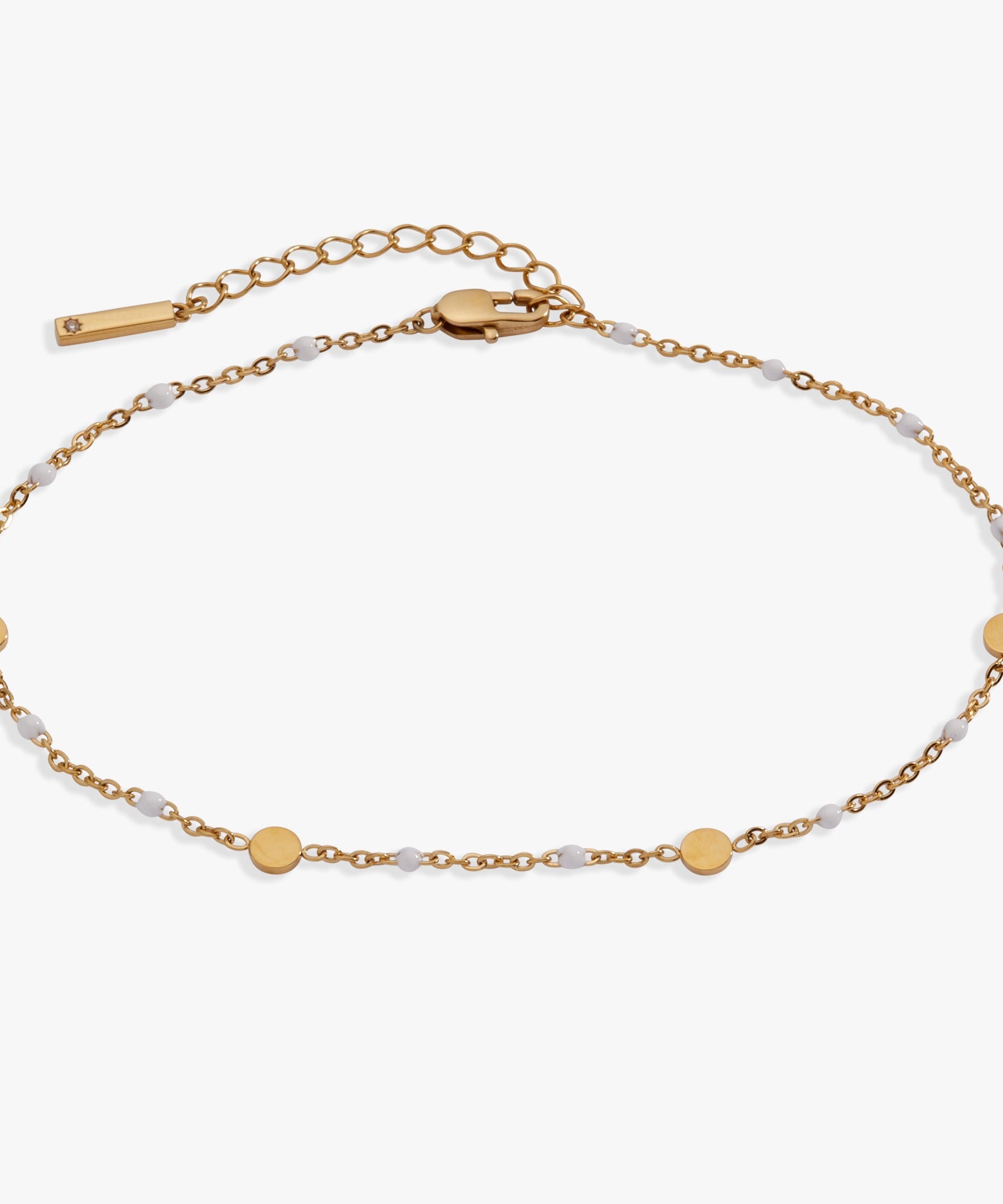 White Enameled Chain Coin Station Anklet
