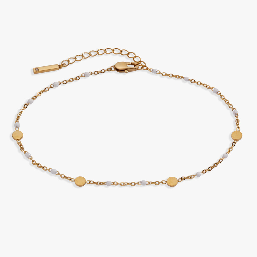 White Enameled Chain Coin Station Anklet