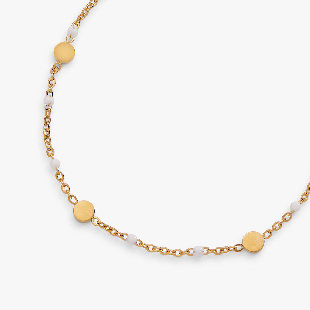 White Enameled Chain Coin Station Anklet