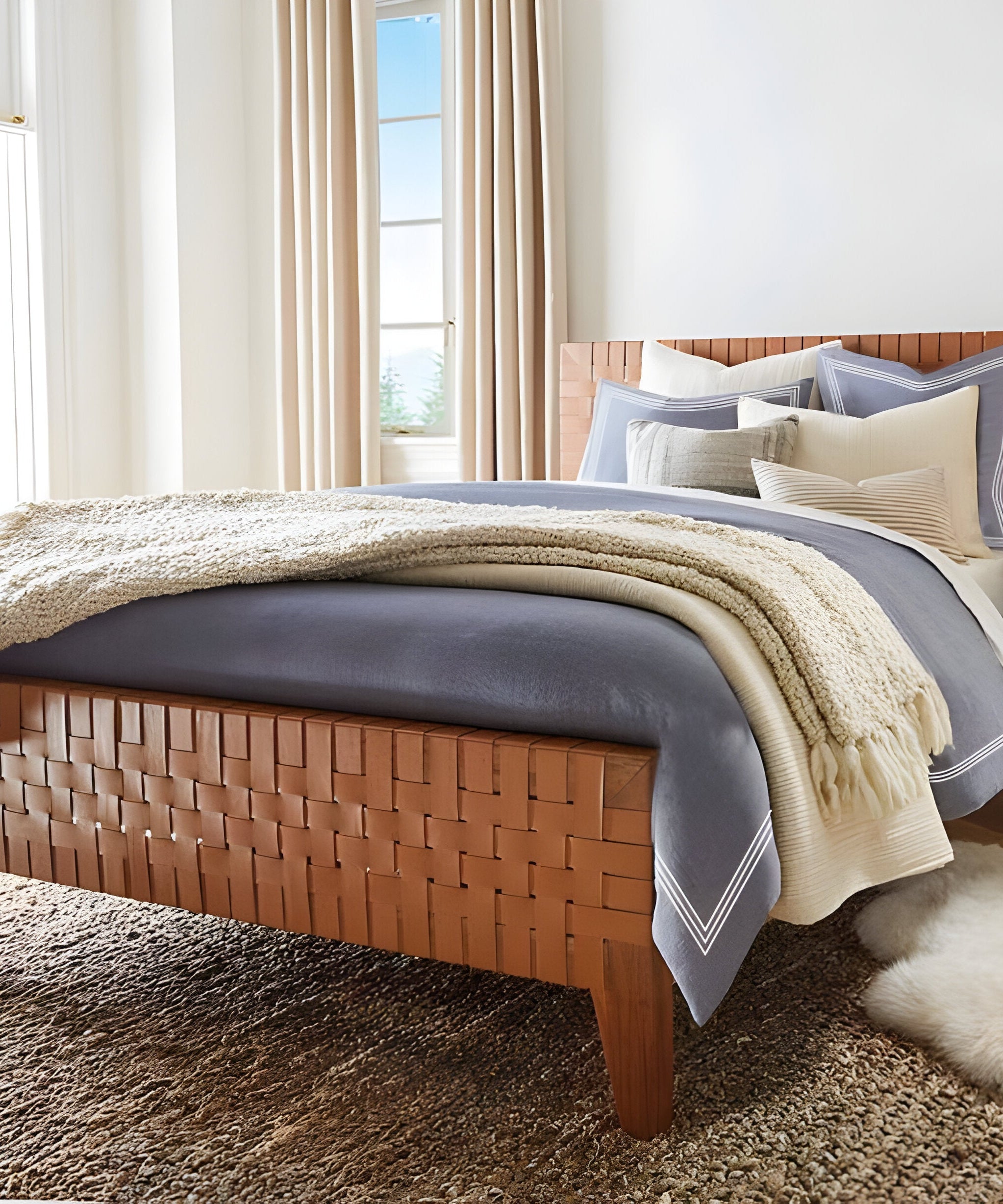 200TC Yarn Dyed Chambray Indigo Blue Triple Embroidery Duvet Cover Set