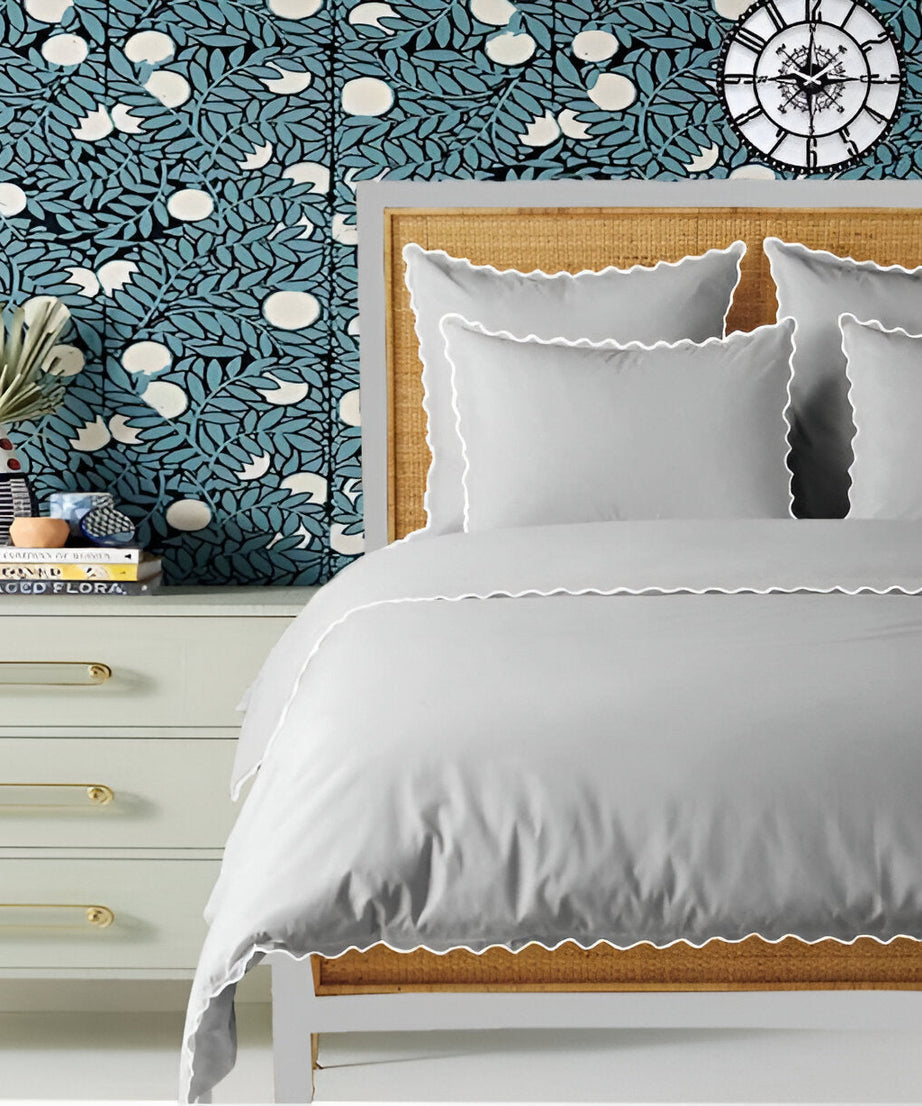 Light Grey 400TC Cotton Small Scallop Embroidery Duvet Cover Set