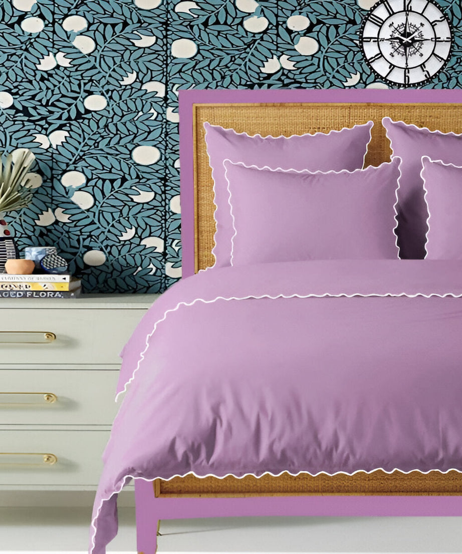 Lilac 400TC Cotton Small Scallop Embroidery Duvet Cover Set