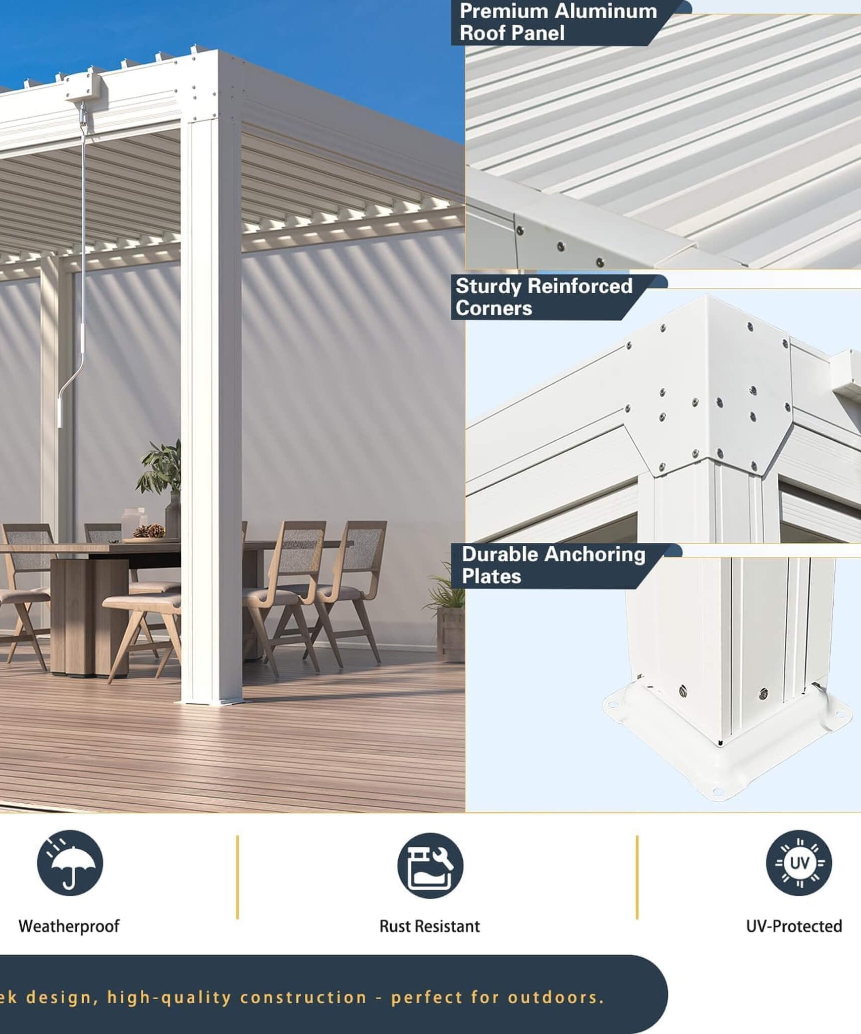 Alora Louvered Aluminum Pergola With Adjustable Roof And Pull-Down Screens (SAK46817)