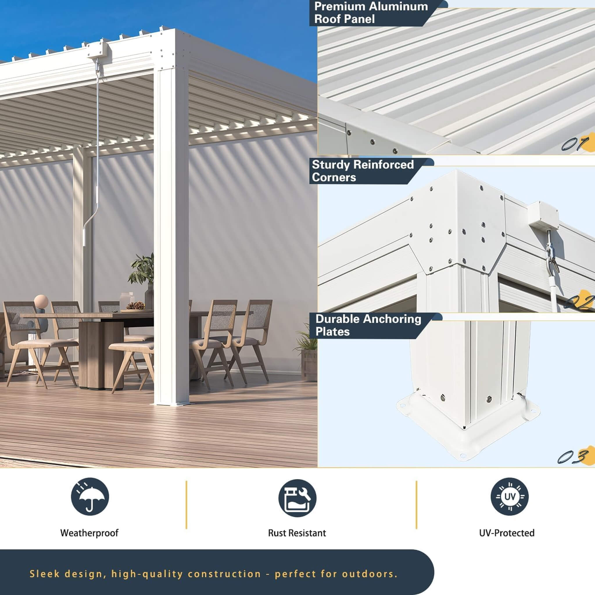 Alora Louvered Aluminum Pergola With Adjustable Roof And Pull-Down Screens (SAK46817)