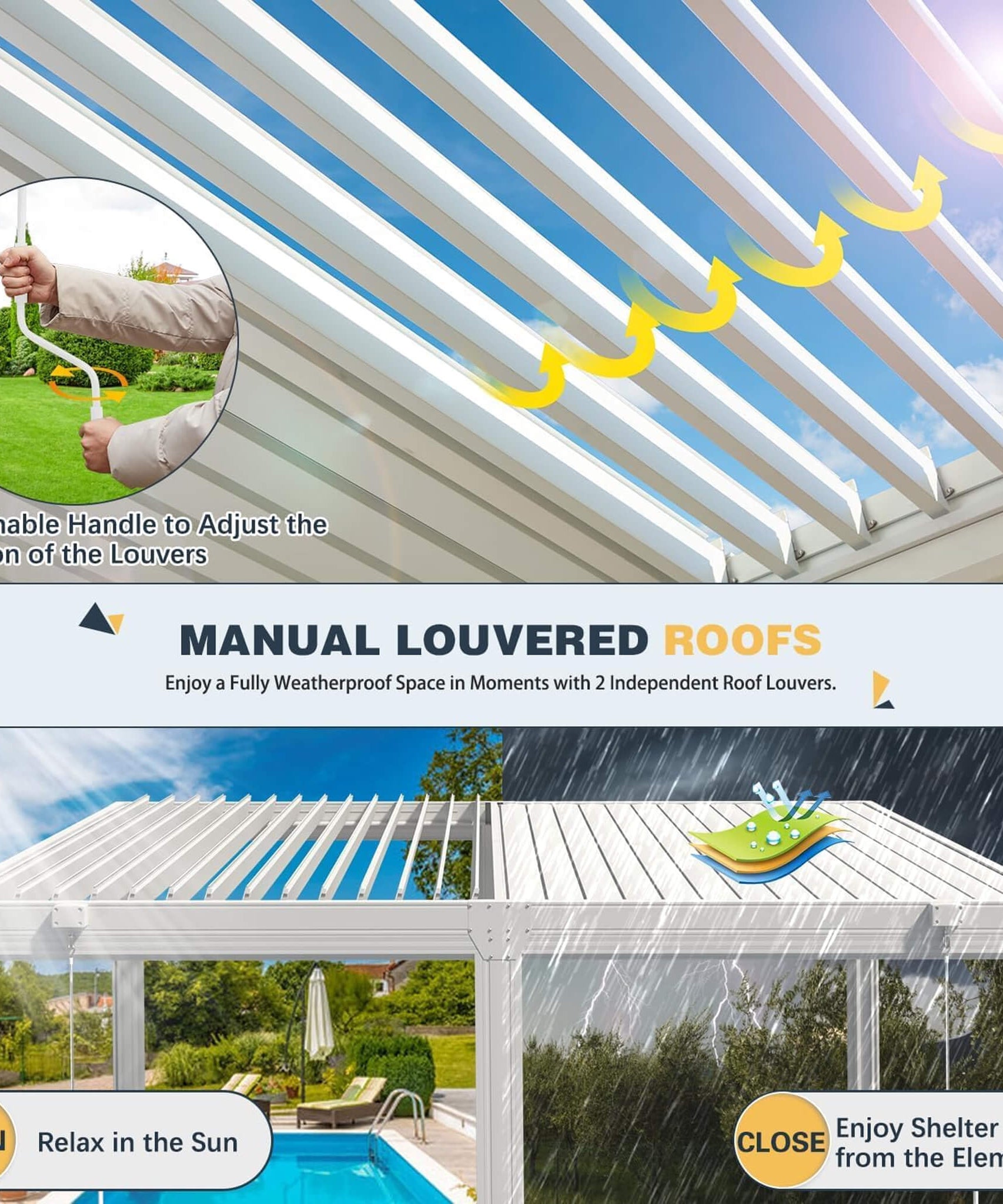 Alora Louvered Aluminum Pergola With Adjustable Roof And Pull-Down Screens (SAK46817)