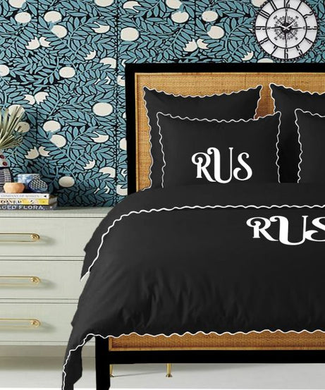 Monogram Black 400TC Cotton Small Scallop Embroidery Duvet Cover Set