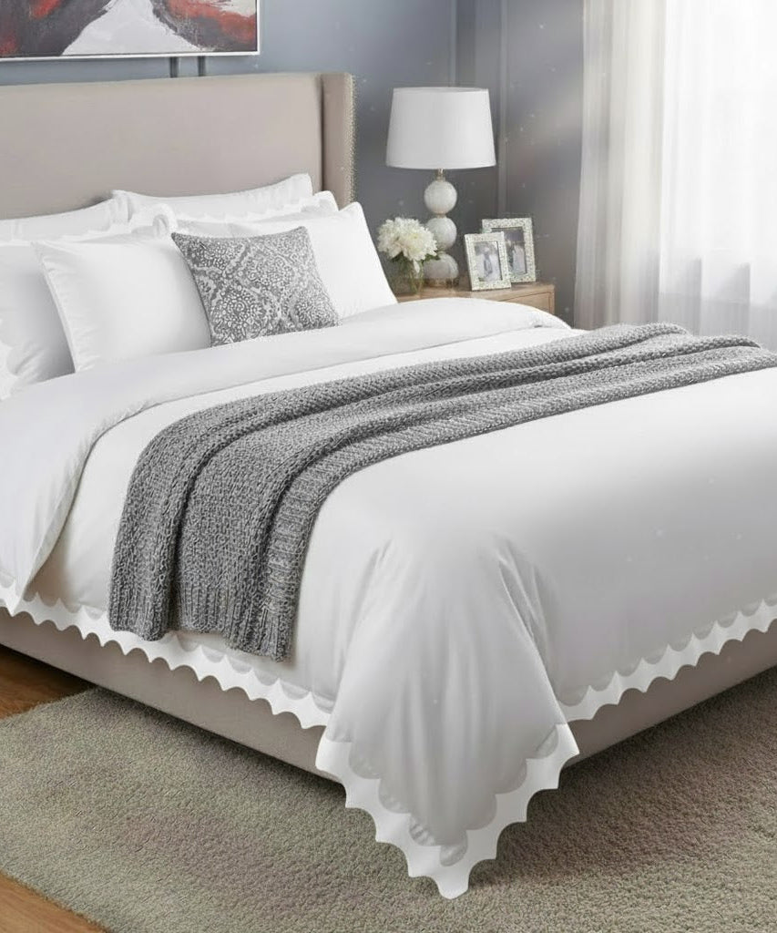 Reverse Scalloped Applique Embroidery Cotton Duvet Cover Set