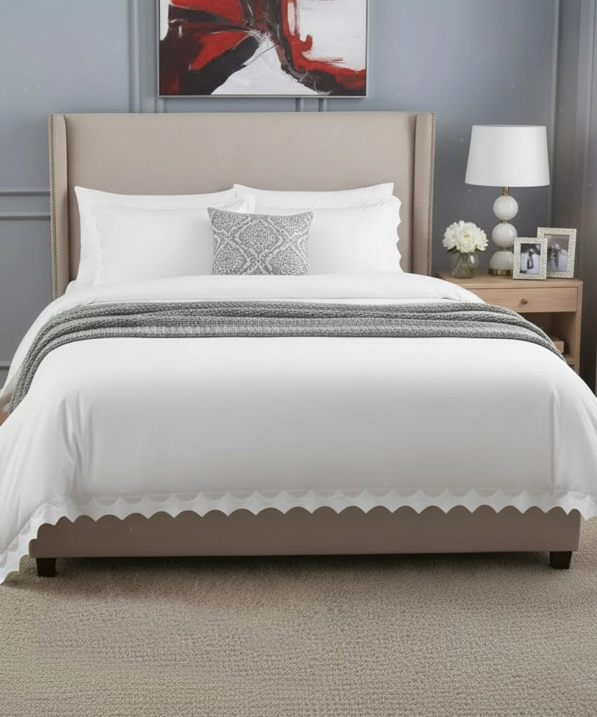 Reverse Scalloped Applique Embroidery Cotton Duvet Cover Set