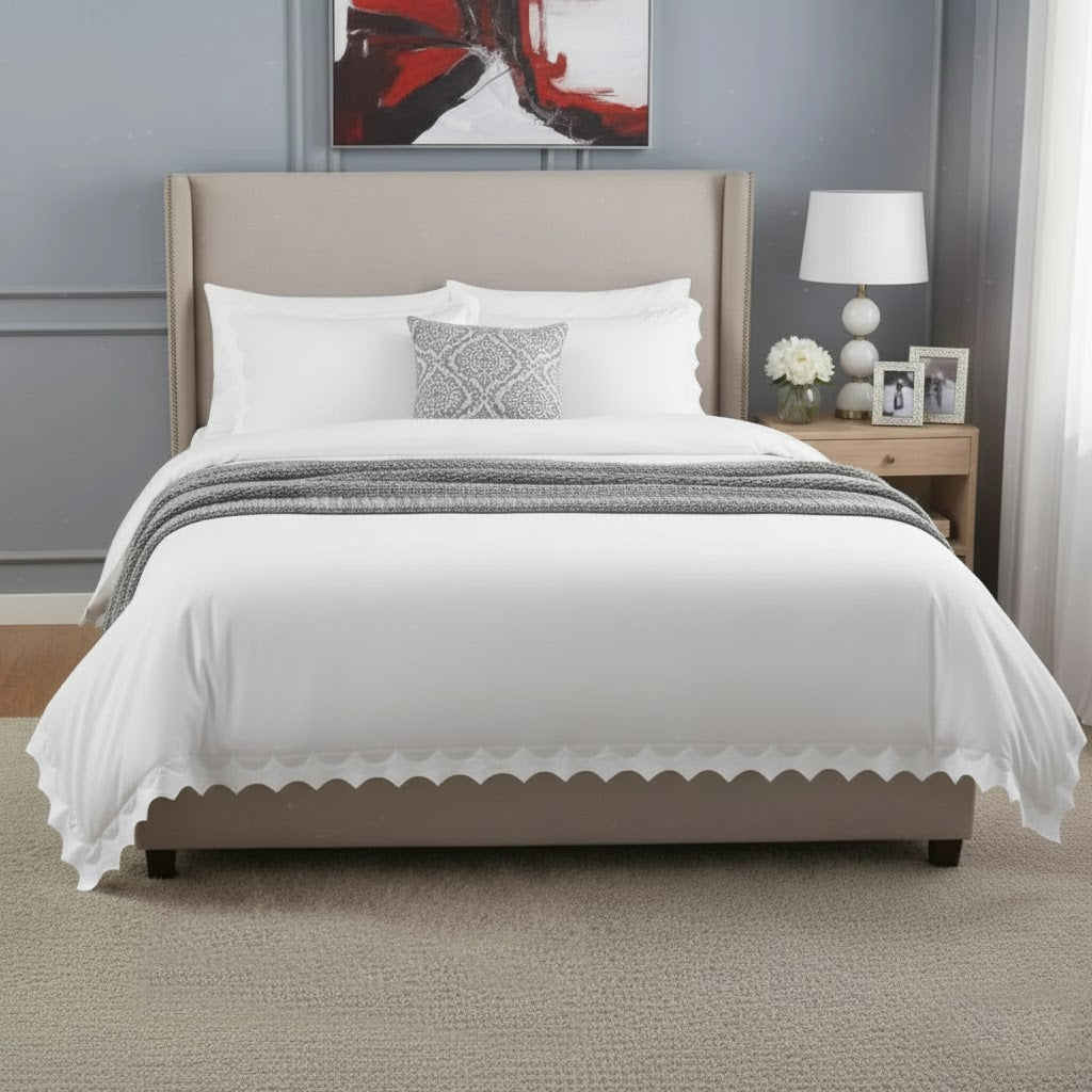Reverse Scalloped Applique Embroidery Cotton Duvet Cover Set