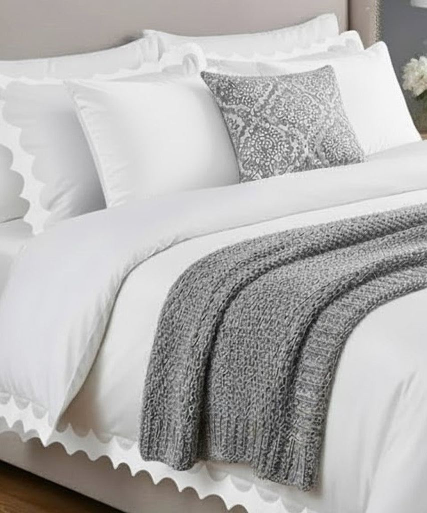 Reverse Scalloped Applique Embroidery Cotton Duvet Cover Set