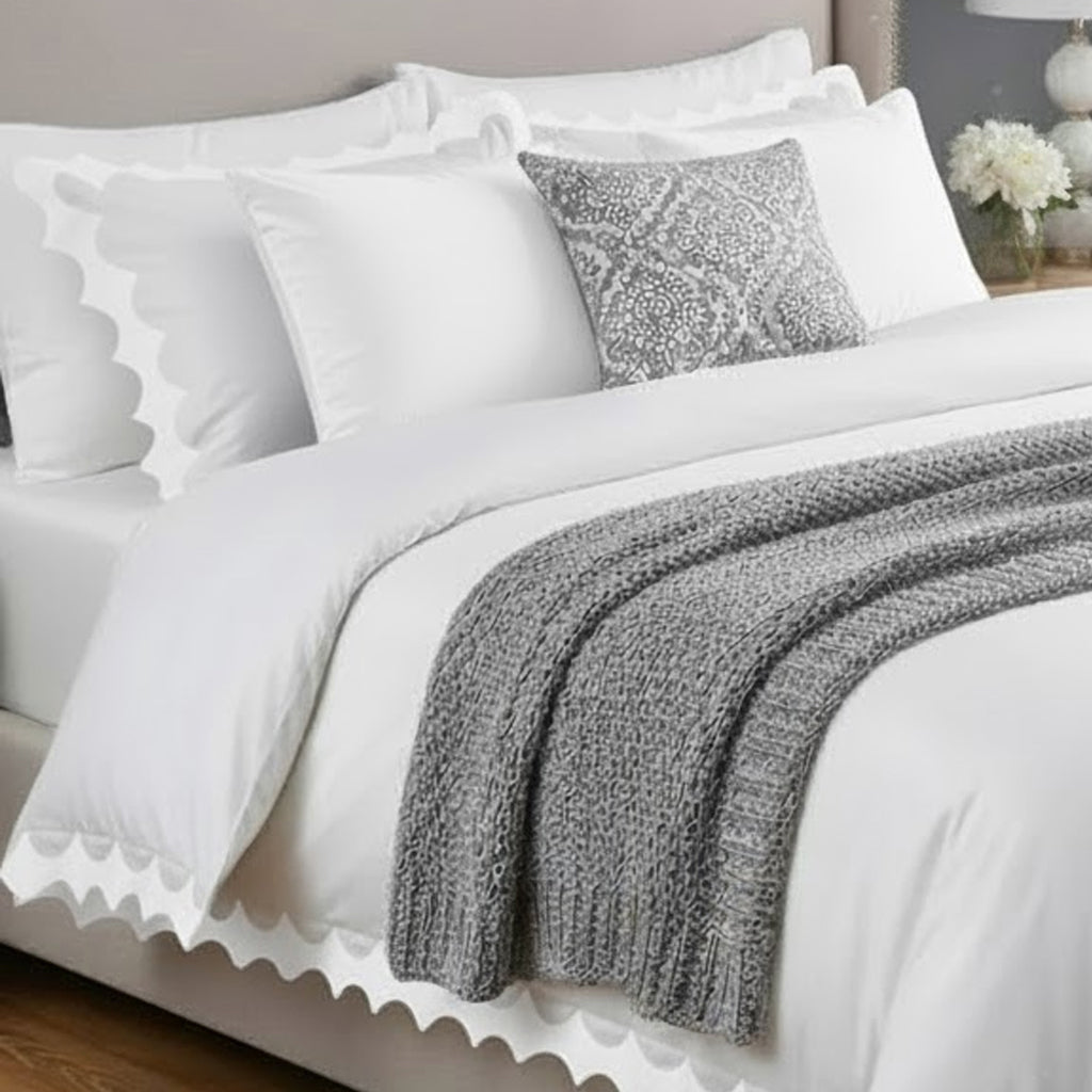 Reverse Scalloped Applique Embroidery Cotton Duvet Cover Set