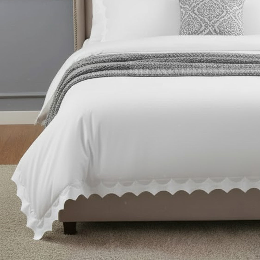 Reverse Scalloped Applique Embroidery Cotton Duvet Cover Set