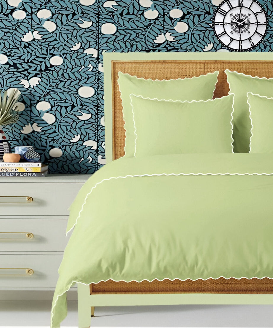 Sage 400TC Cotton Small Scallop Embroidery Duvet Cover Set