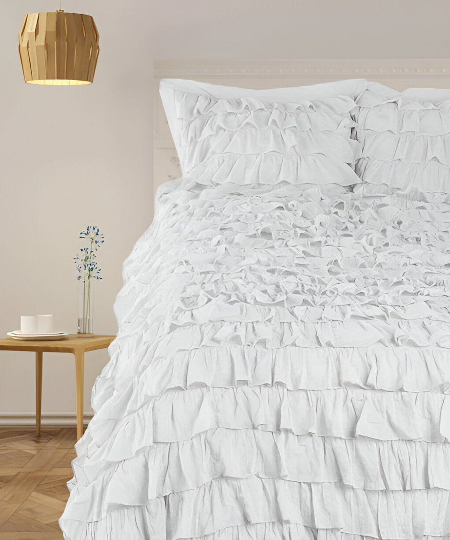 400TC Sateen Solid Cotton Waterfall Ruffle Duvet Cover Set
