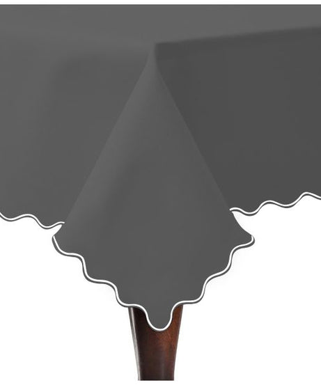 Scallop Embroidery Sateen Cotton Solid Table Cloth - Dark Grey