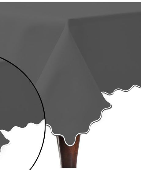Scallop Embroidery Sateen Cotton Solid Table Cloth - Dark Grey