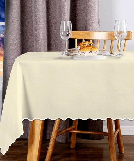 Scallop Embroidery Sateen Cotton Solid Table Cloth - Ivory