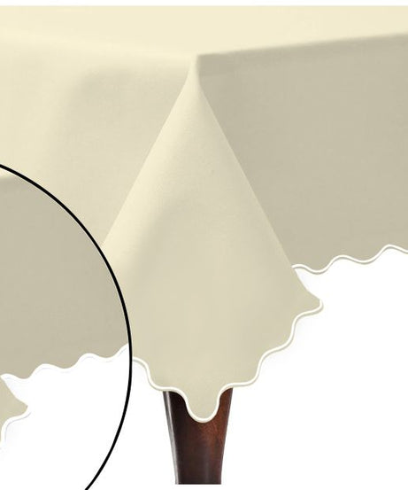Scallop Embroidery Sateen Cotton Solid Table Cloth - Ivory