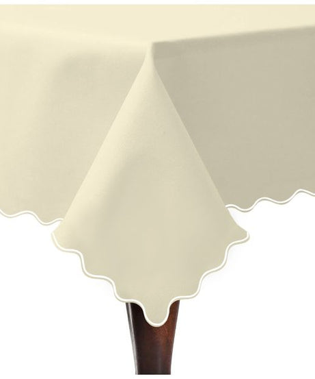 Scallop Embroidery Sateen Cotton Solid Table Cloth - Ivory