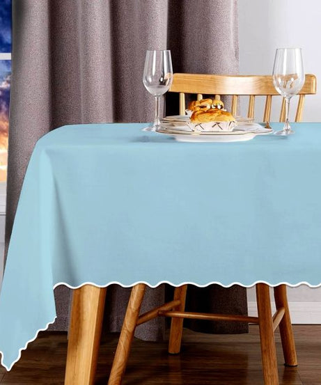 Scallop Embroidery Sateen Cotton Solid Table Cloth - Light Blue