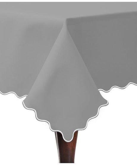 Scallop Embroidery Sateen Cotton Solid Table Cloth - Light Grey