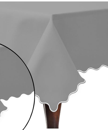Scallop Embroidery Sateen Cotton Solid Table Cloth - Light Grey