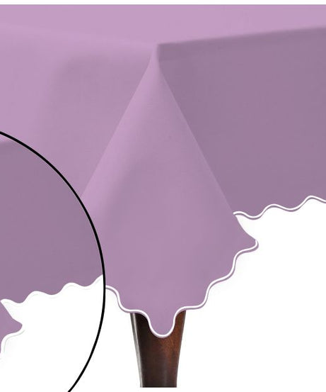 Scallop Embroidery Sateen Cotton Solid Table Cloth - Lilac