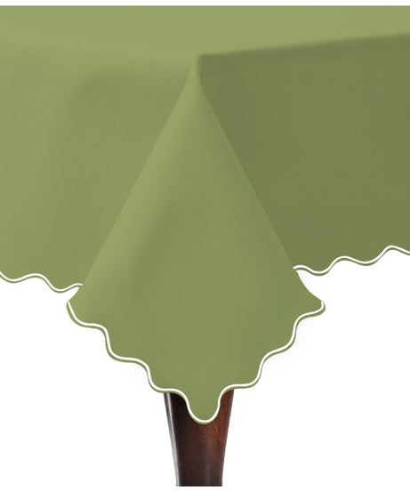 Scallop Embroidery Sateen Cotton Solid Table Cloth - Sage
